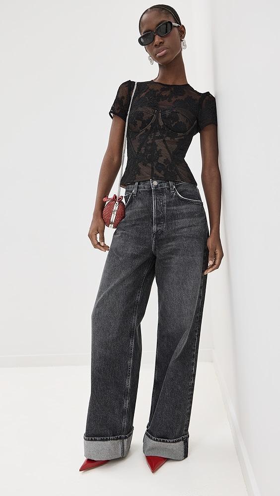 Self Portrait Black Lace Bustier Top | Shopbop Product Image