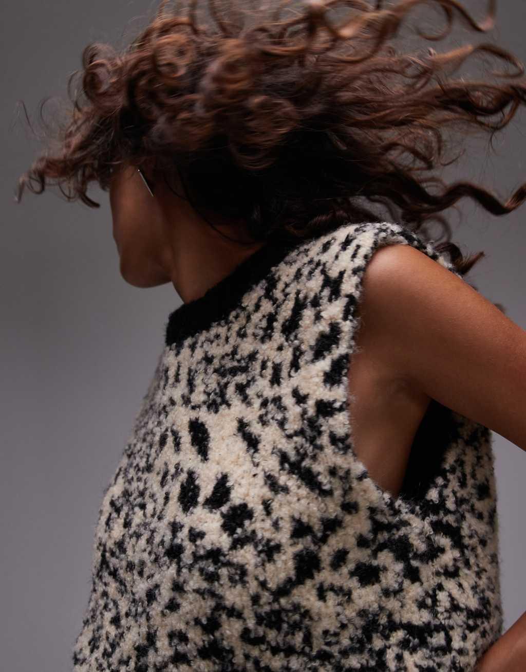 Topshop knit boucle animal tank in neutral Product Image