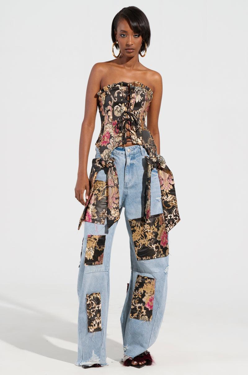 QUEENDOM BROCADE PATCH RELAXED DENIM Product Image