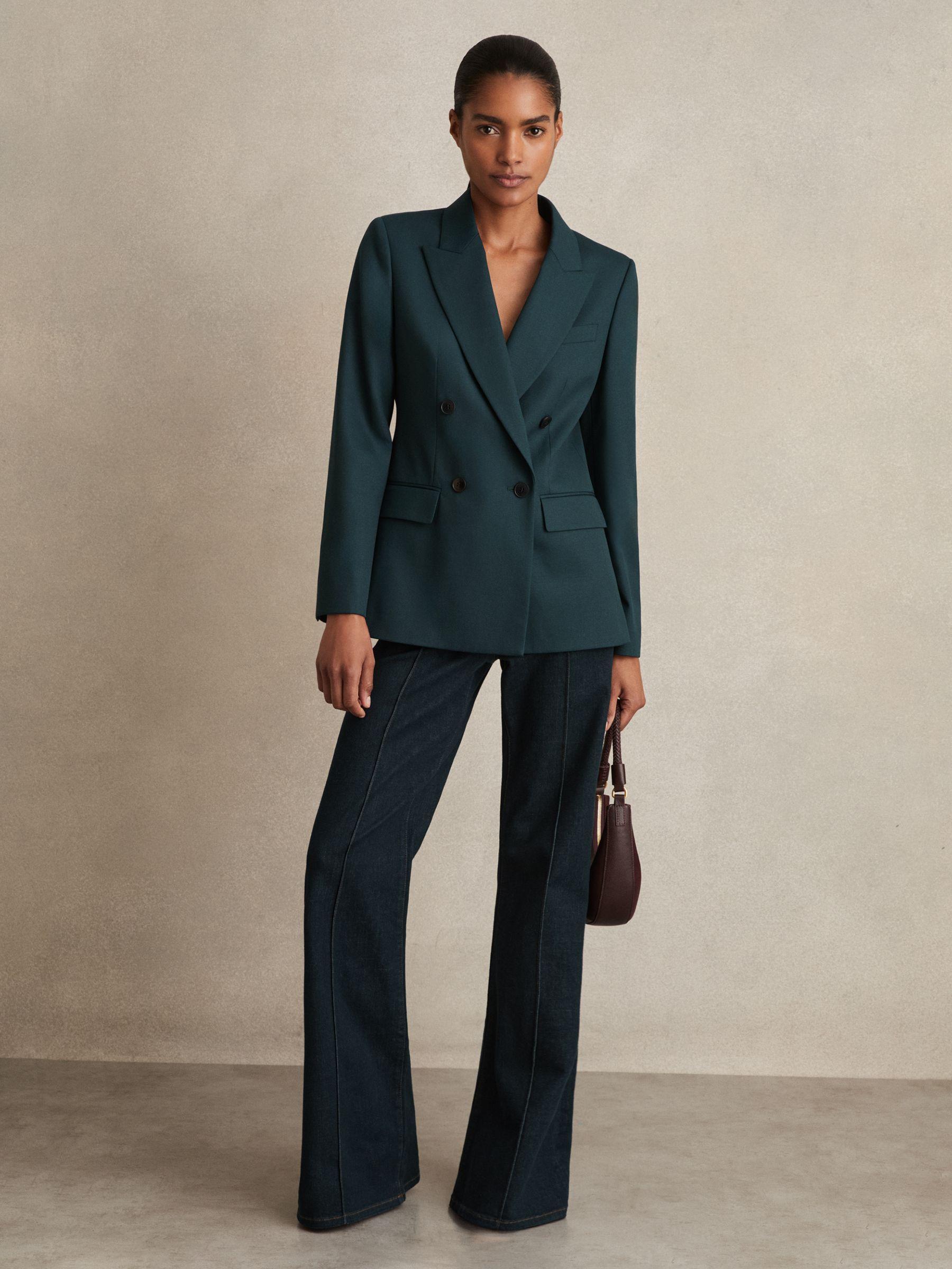 Wool-Blend Double-Breasted Suit Blazer in Green Product Image