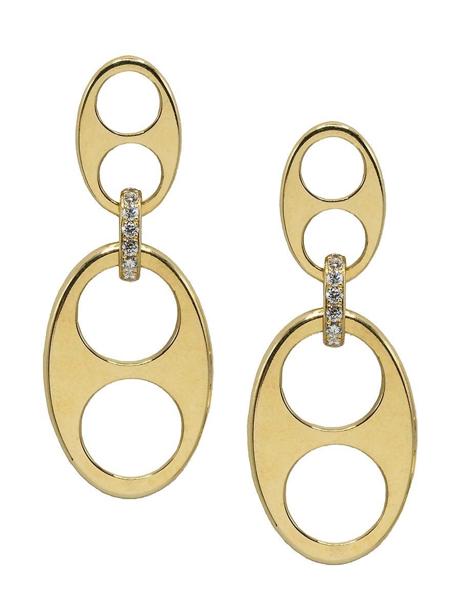 Womens 18K Yellow Gold & Diamond Flat Anchor Link Earrings Product Image