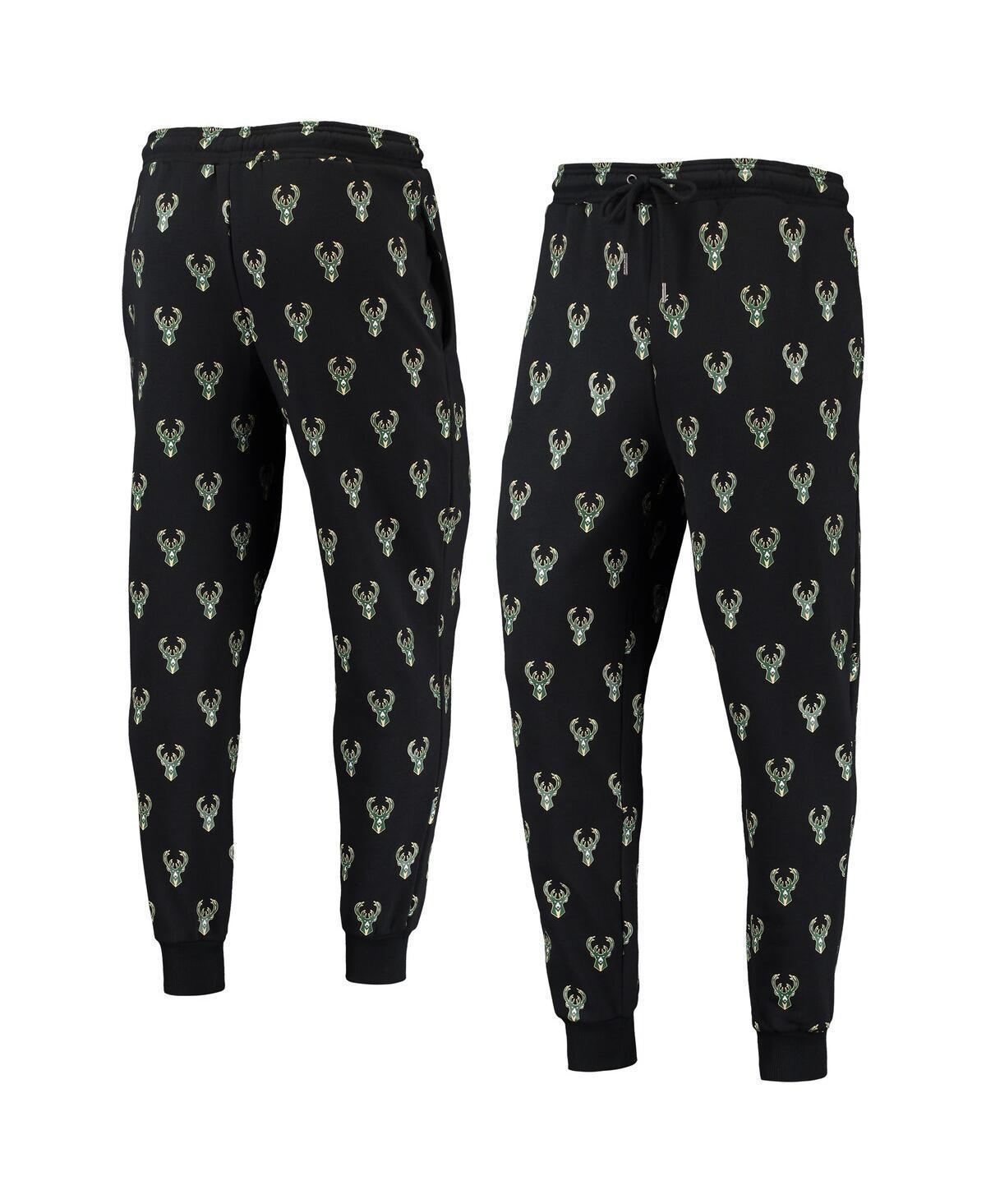 The Wild Collective Black Milwaukee Bucks Allover Logo Jogger Pants, Women's, Size: XL Product Image