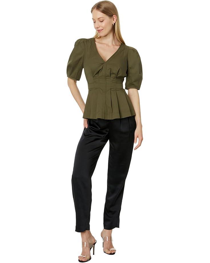 Crew Neck Mixed Media Crepe Knit Blouse Product Image