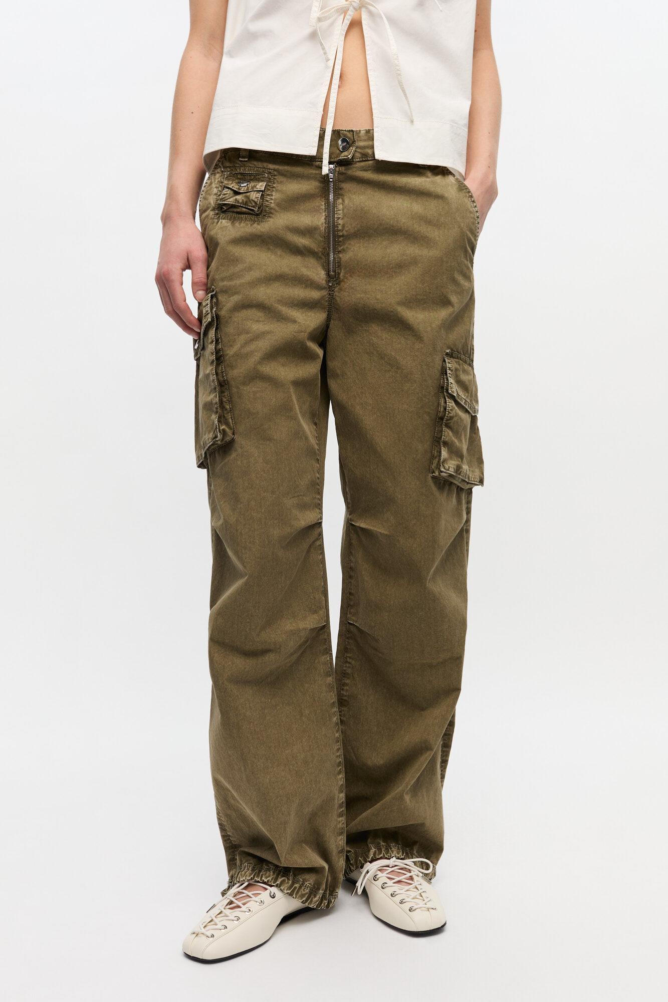 Green Washed Cotton Twill Pants Product Image