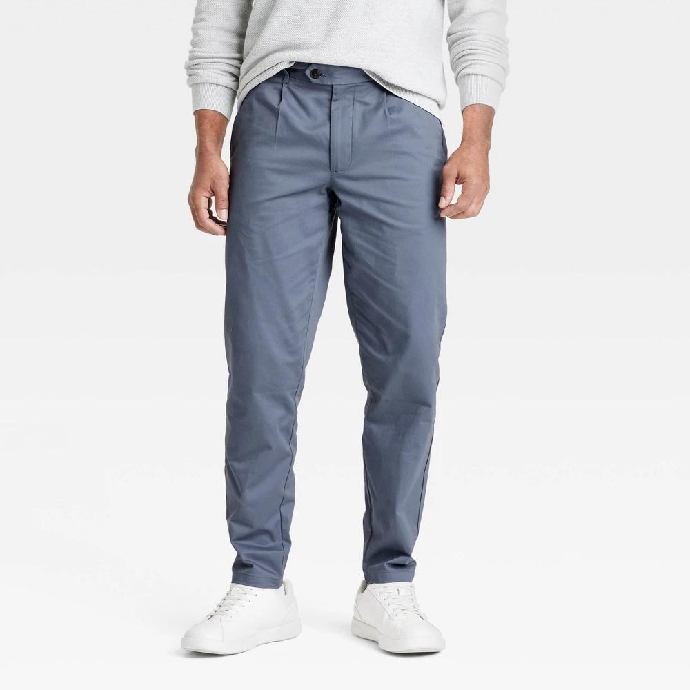 Men's Extended Tab Pleated Dress Trousers - Goodfellow & Co™ Steel 38x32: Cotton-Spandex Blend, Relaxed Leg Product Image