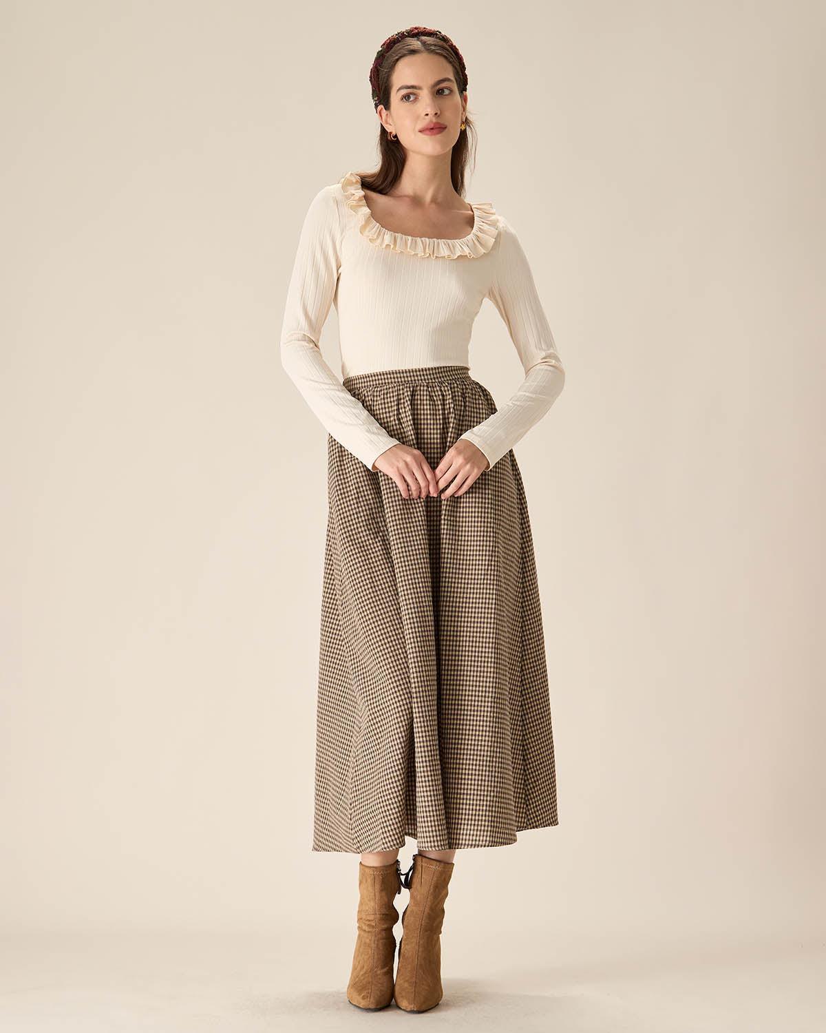 Beige Ruffle Slim Tee Product Image