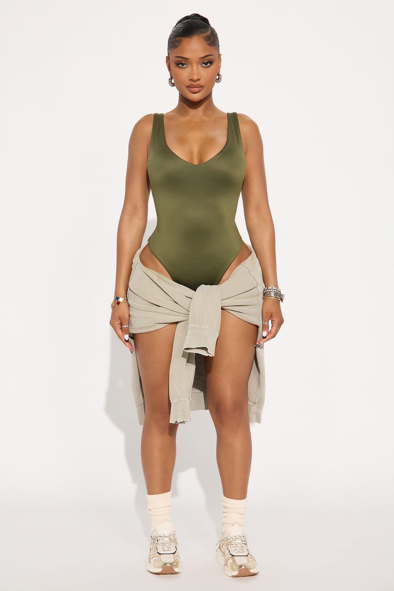 Contour Double Lined V-Neck Bodysuit - Military Green Female Product Image