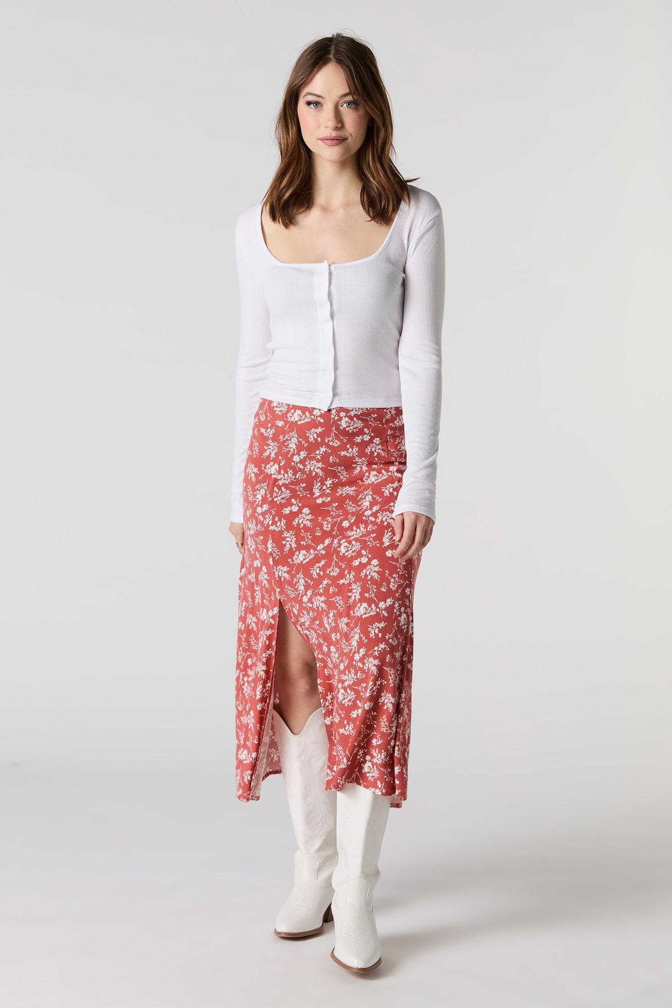 Floral Slit Midi Skirt Female Product Image