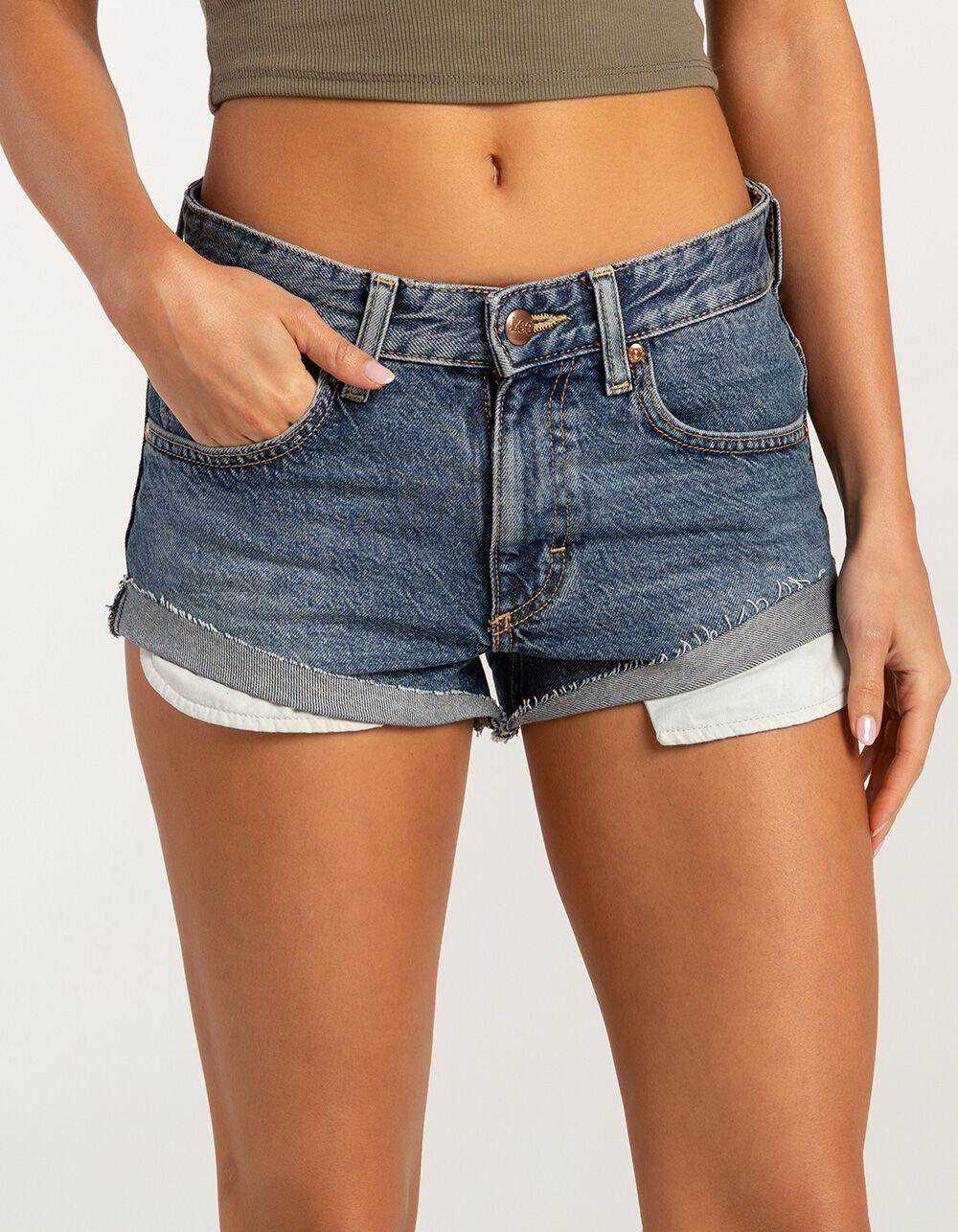 LEE Classic Cutoff Rider Womens Denim Shorty Shorts - MEDIUM WASH Product Image