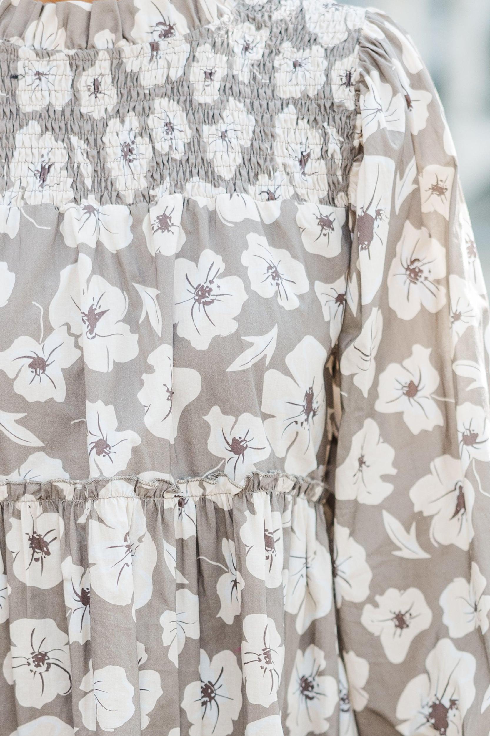 Be Your Best Taupe Brown Floral Babydoll Dress Female Product Image