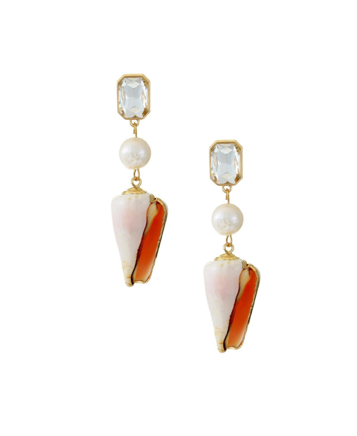 Womens Golden Rimmed 18K Gold-Plated, Cubic Zirconia, Shell & Freshwater Pearl Drop Earrings Product Image