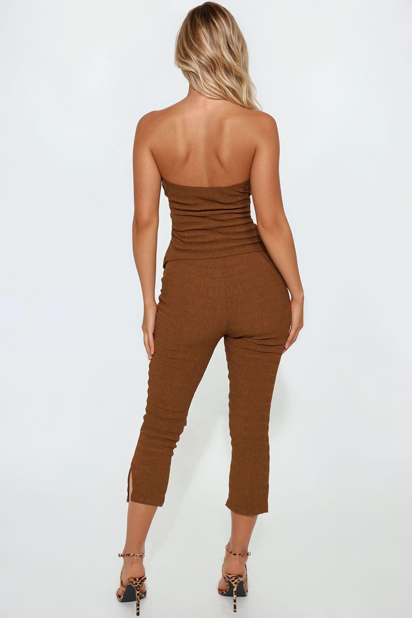 Clarissa Textured Tube Top Capri Pant Set - Chocolate Product Image