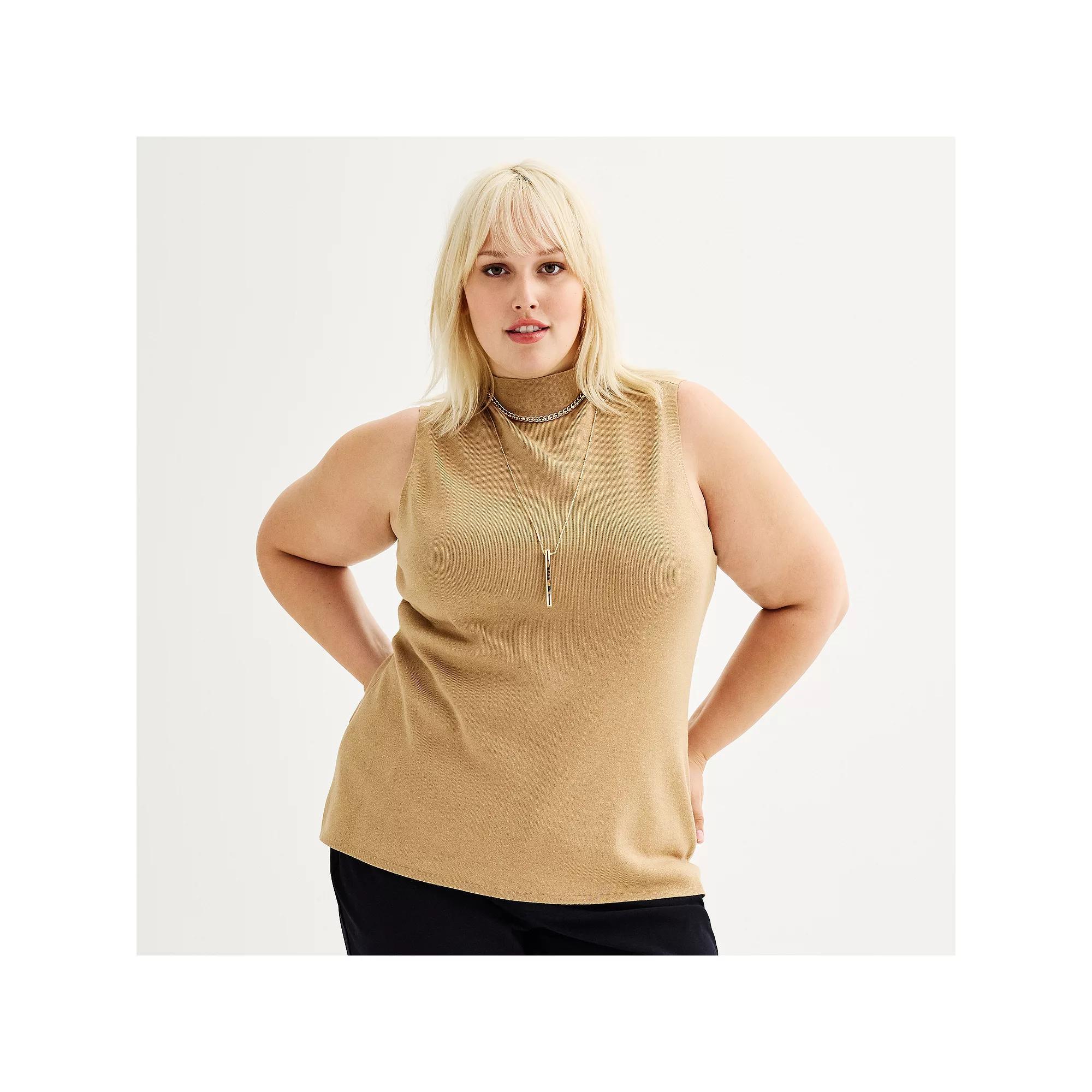 Plus Size Nine West Mockneck Sleeveless Sweater, Women's, Size: 0X, Mineral Black Product Image