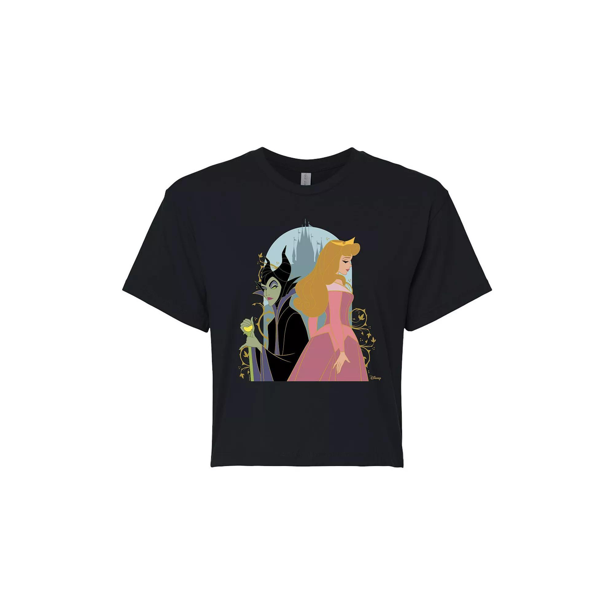 Disneys Sleeping Beauty Maleficent & Aurora Juniors Cropped Tee, Girls Product Image