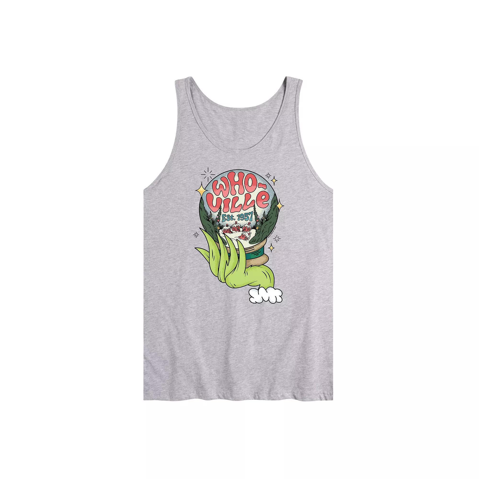 Mens Dr. Seuss The Grinch Whoville Globe Graphic Tank Top Grey Gray Product Image