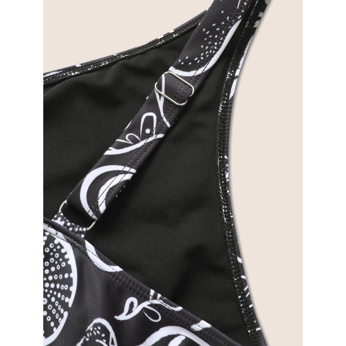 Plus Size V Neck Marine Elements Gathered One Piece Swimsuit Women's Swimwear Black Beach Gathered Curve Bathing Suits High stretch One Pieces BloomChic 18-20/2X Product Image