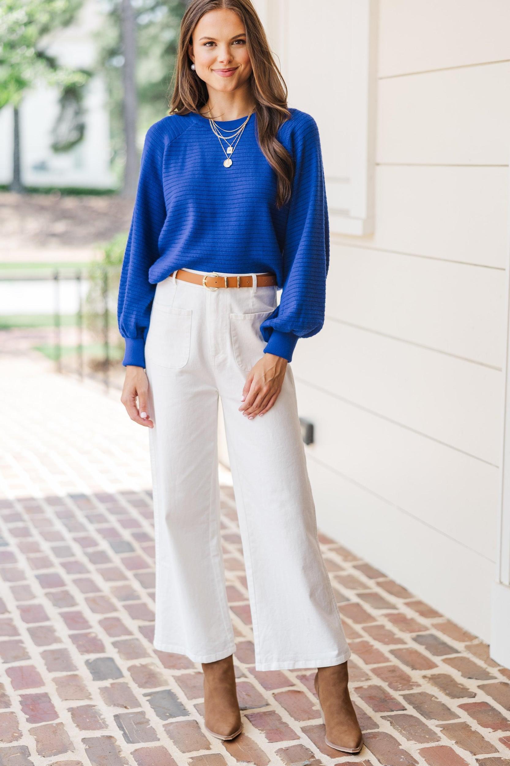 In The Works Royal Blue Ribbed Sweater Female Product Image