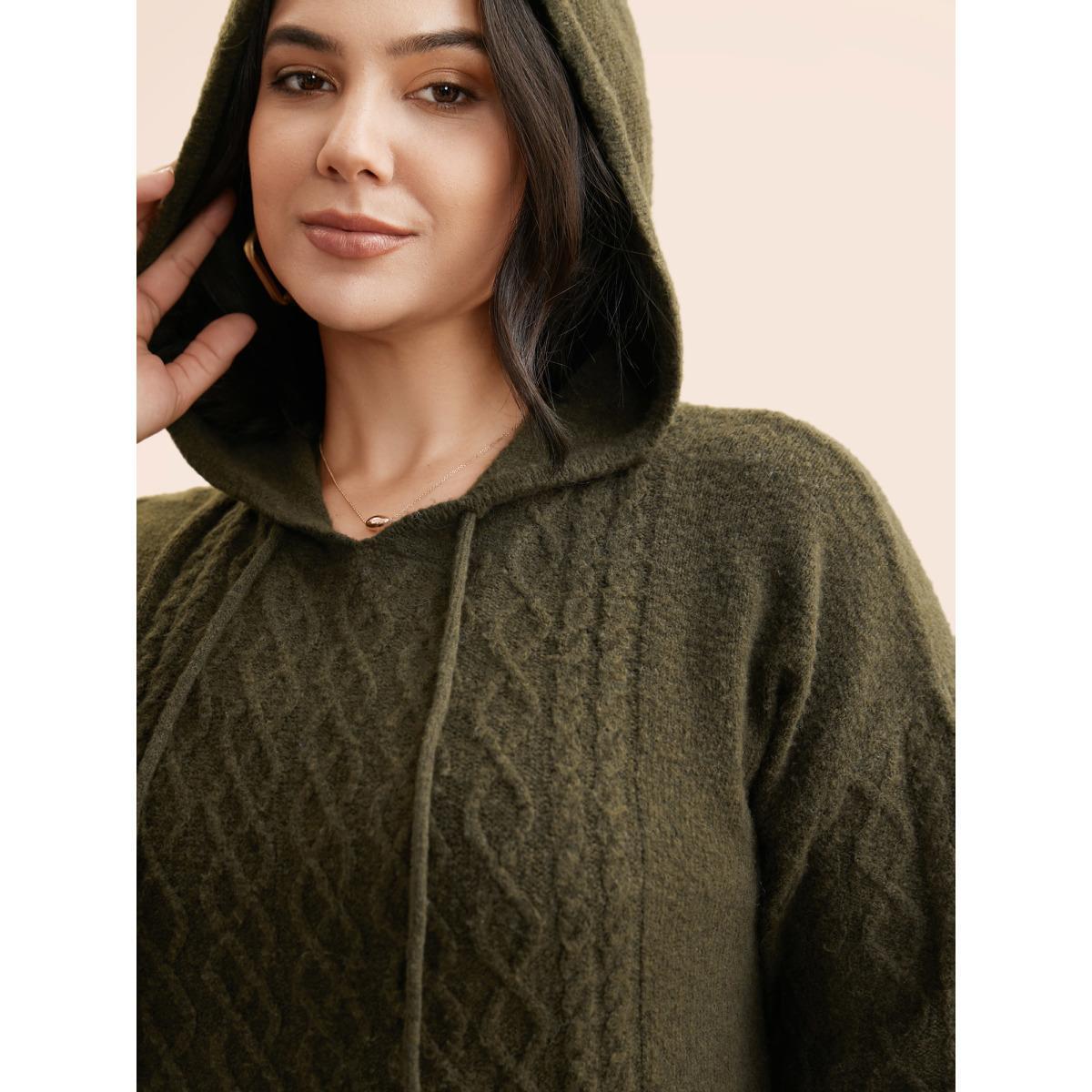 Plus Size Airy Cozy Hooded Pullover ArmyGreen Women Casual Loose Long Sleeve Hooded Everyday Pullovers BloomChic 12/L Product Image