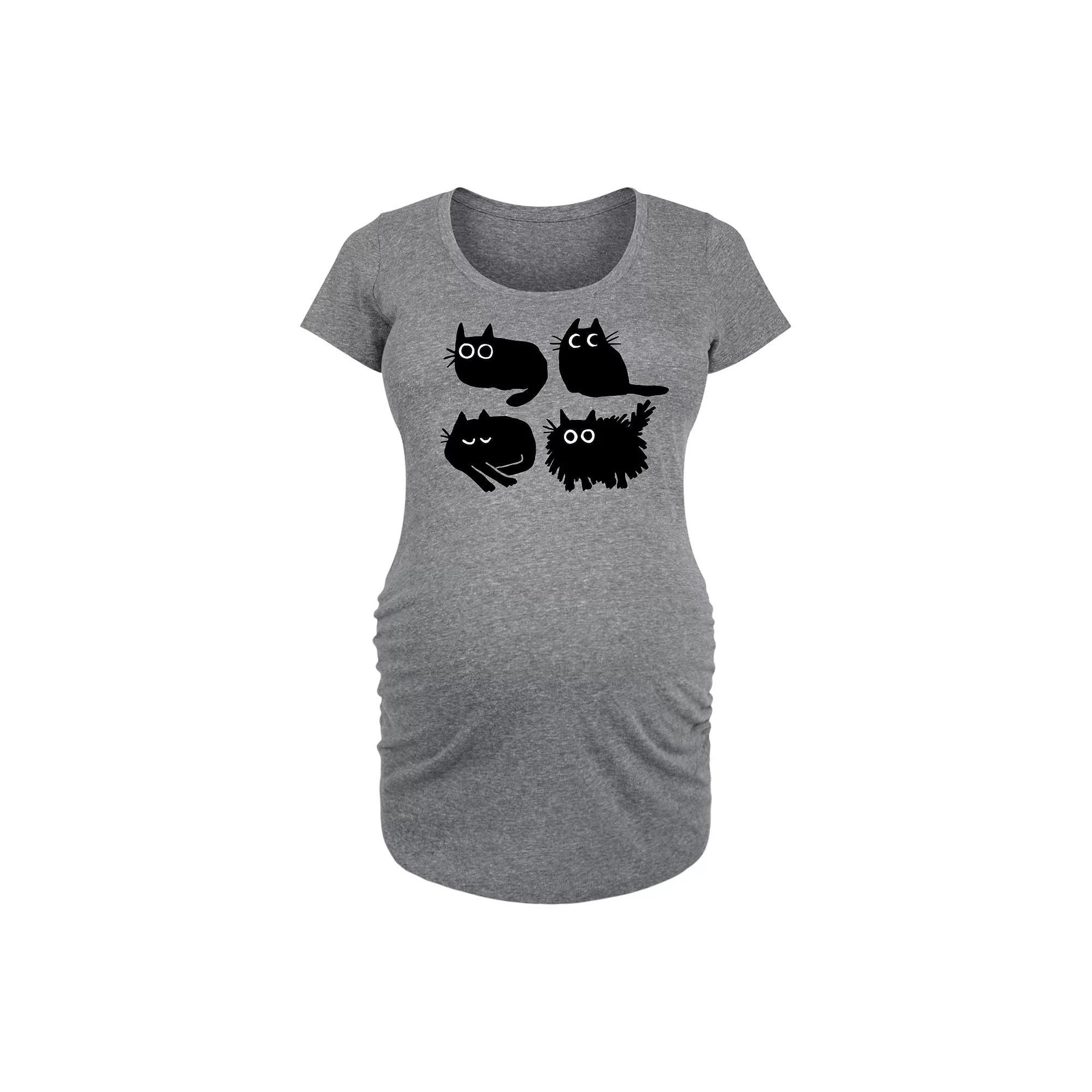 Maternity Sketched Black Cats Graphic Tee, Womens Grey Dark Red Product Image