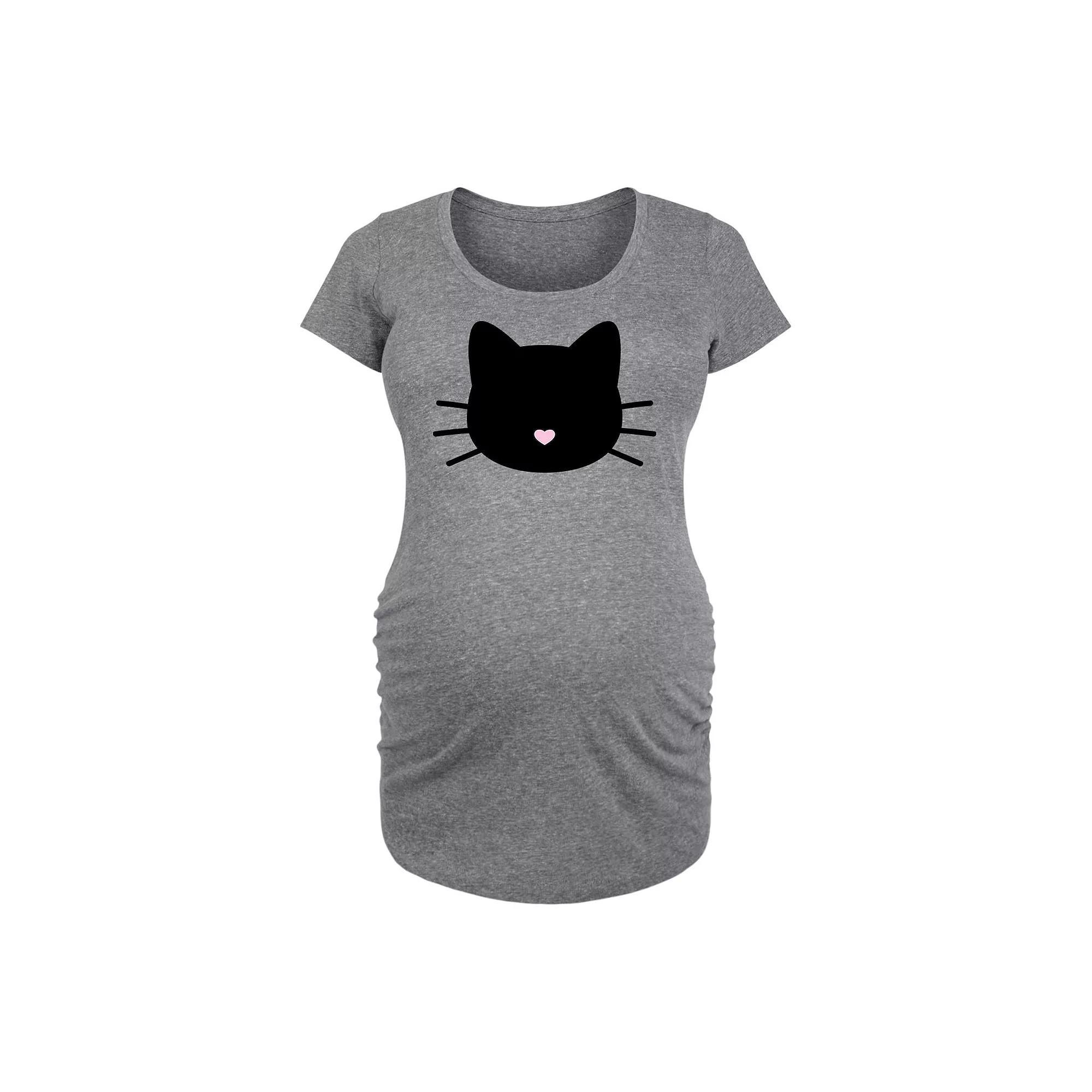 Maternity Cat Face Graphic Tee, Womens Grey Gray Product Image