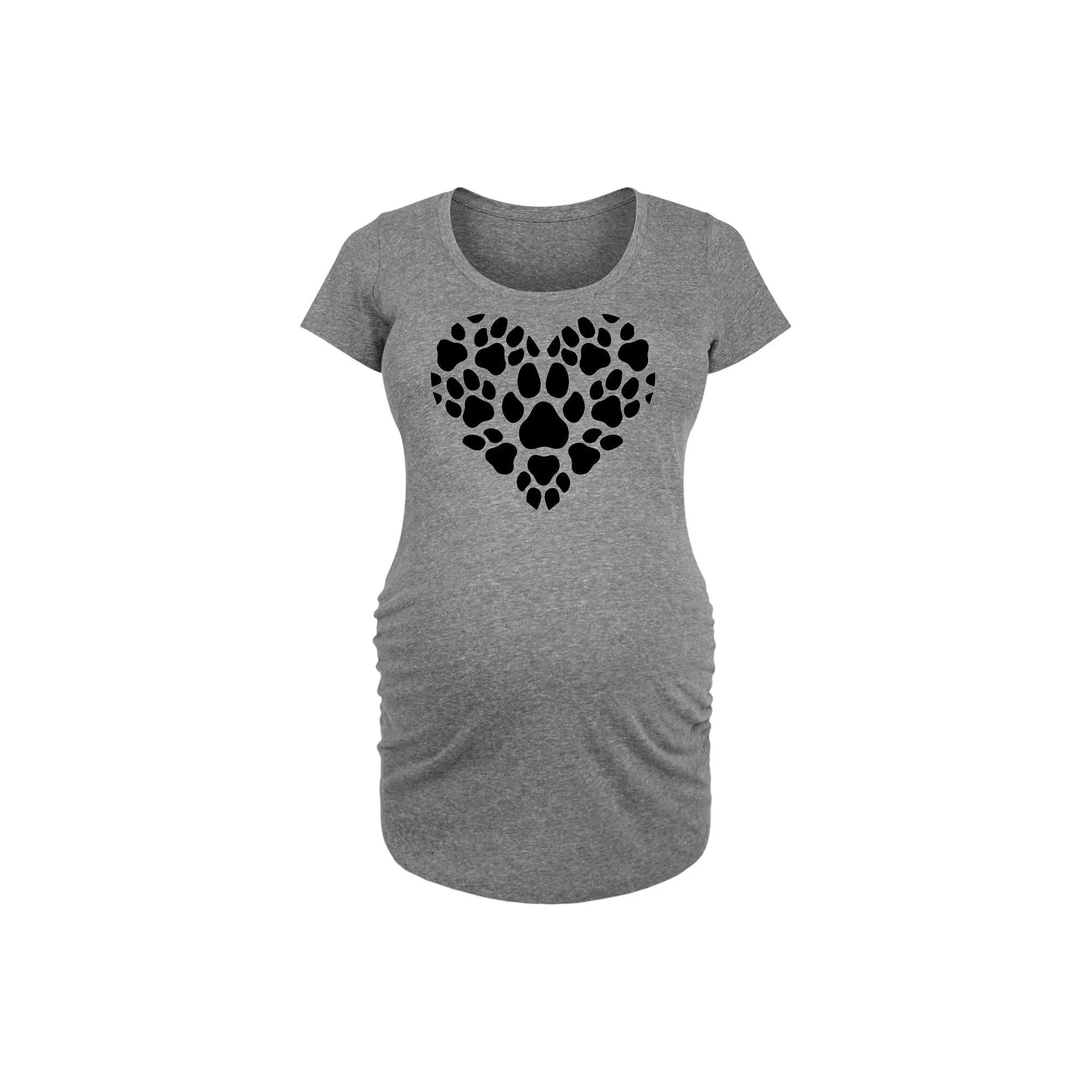 Maternity Pawprint Heart Graphic Tee, Womens Grey Gray Product Image