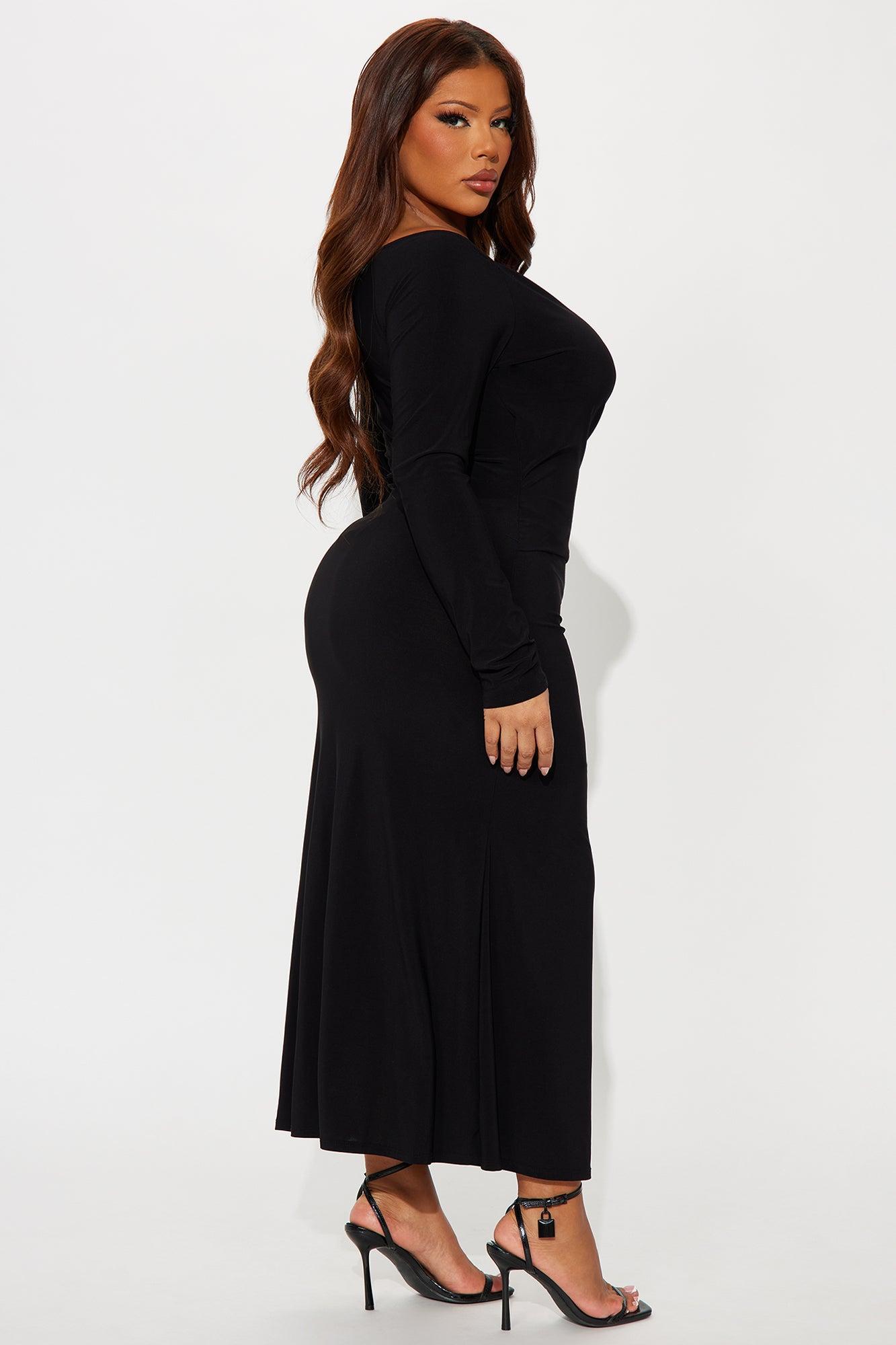 Carol Off Shoulder Midi Dress - Black Product Image