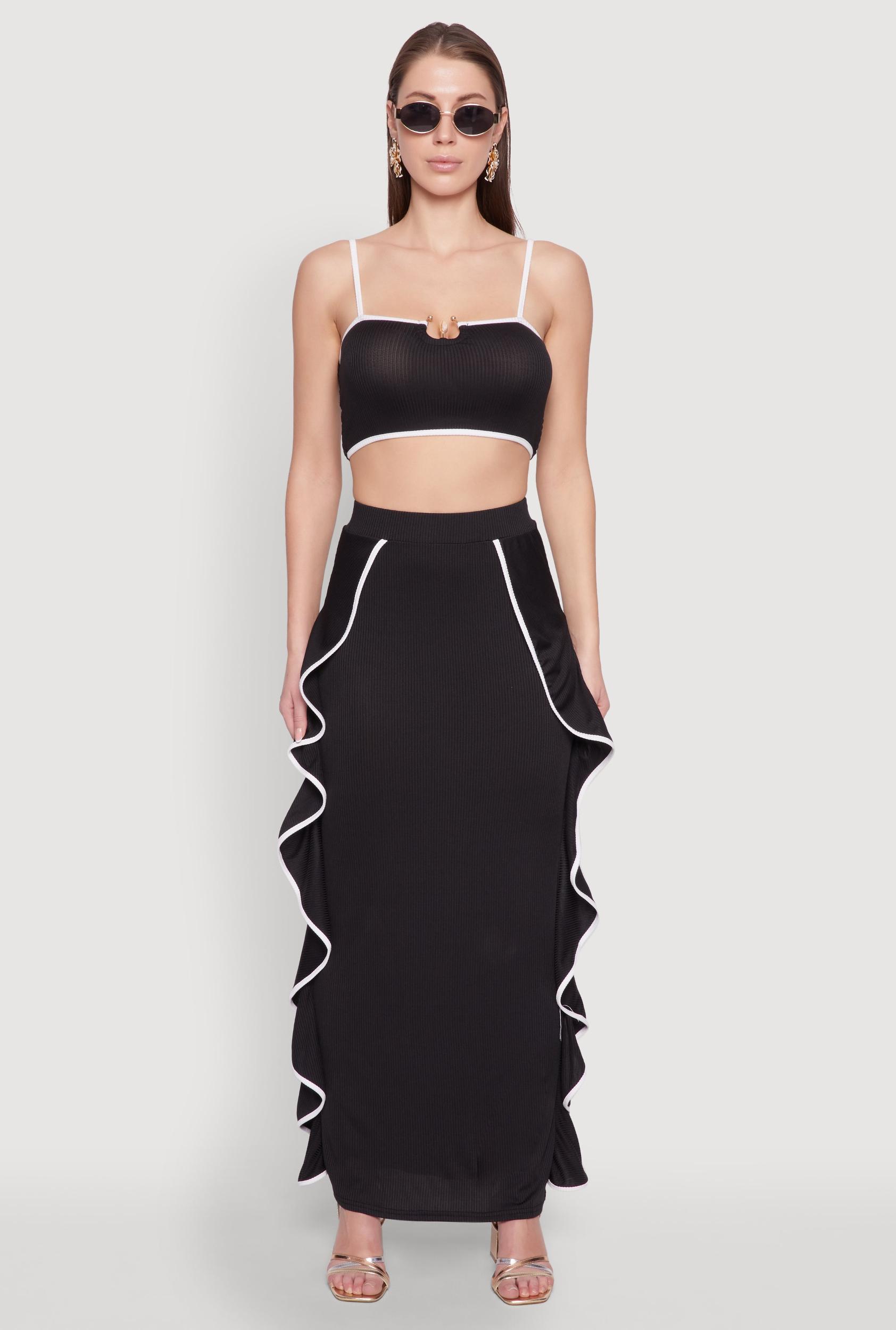 Womens Contrast Trim Side Ruffle Maxi Skirt Product Image