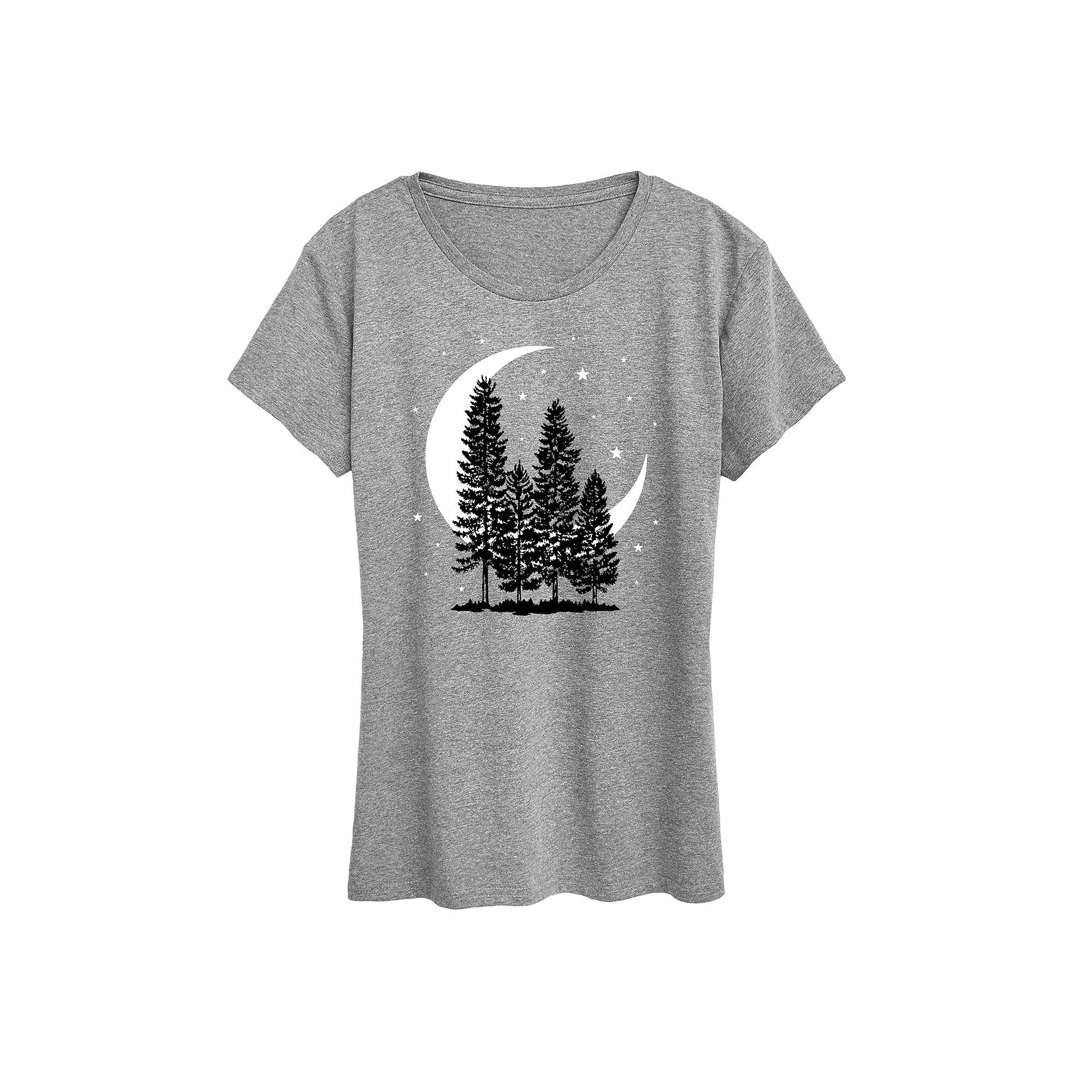 Womens Crescent Moon Trees Graphic Tee Grey Green Product Image