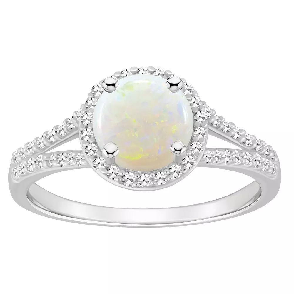 Celebration Gems Sterling Silver 7 mm Round Gemstone and 1/4 Carat T.W. Diamond Split Shank Ring, Women's, Size: 5, White Product Image