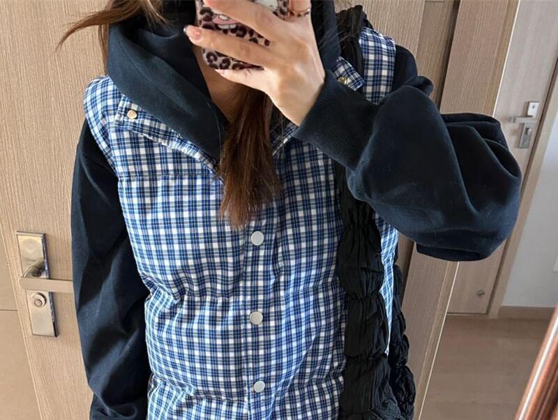 Stand Collar Plaid Button Puffer Vest Product Image