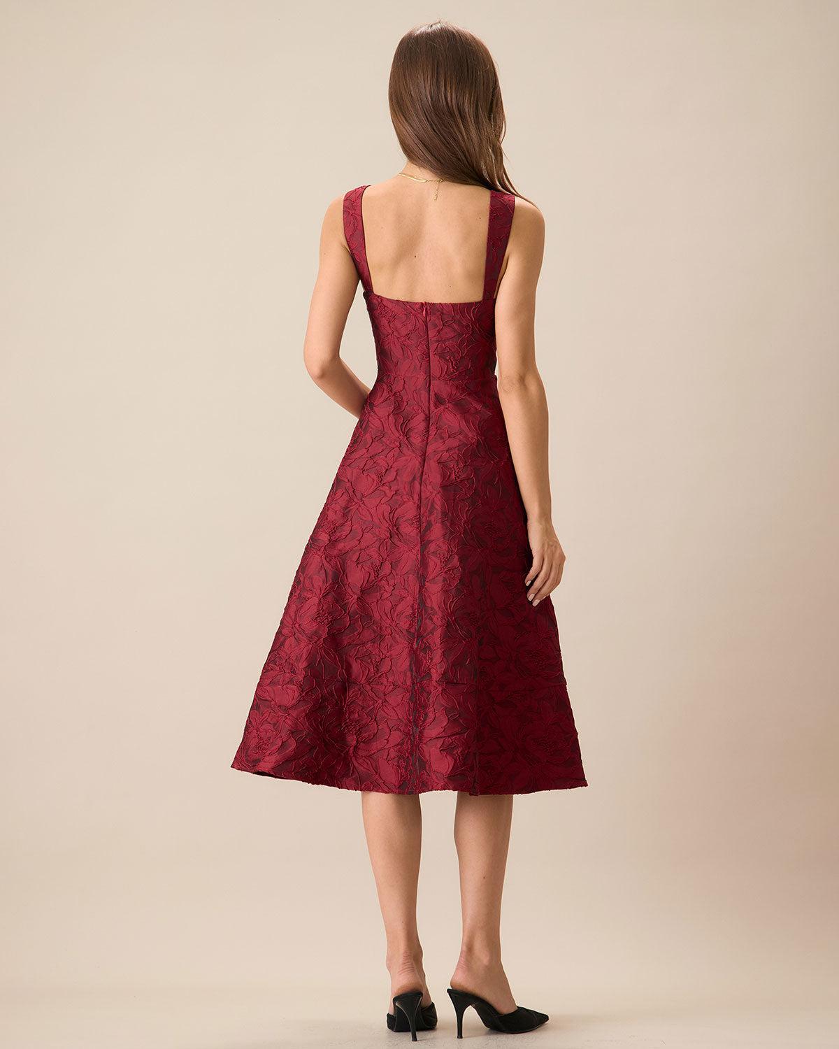 Green Sweetheart Neck Jacquard Midi Dress Product Image