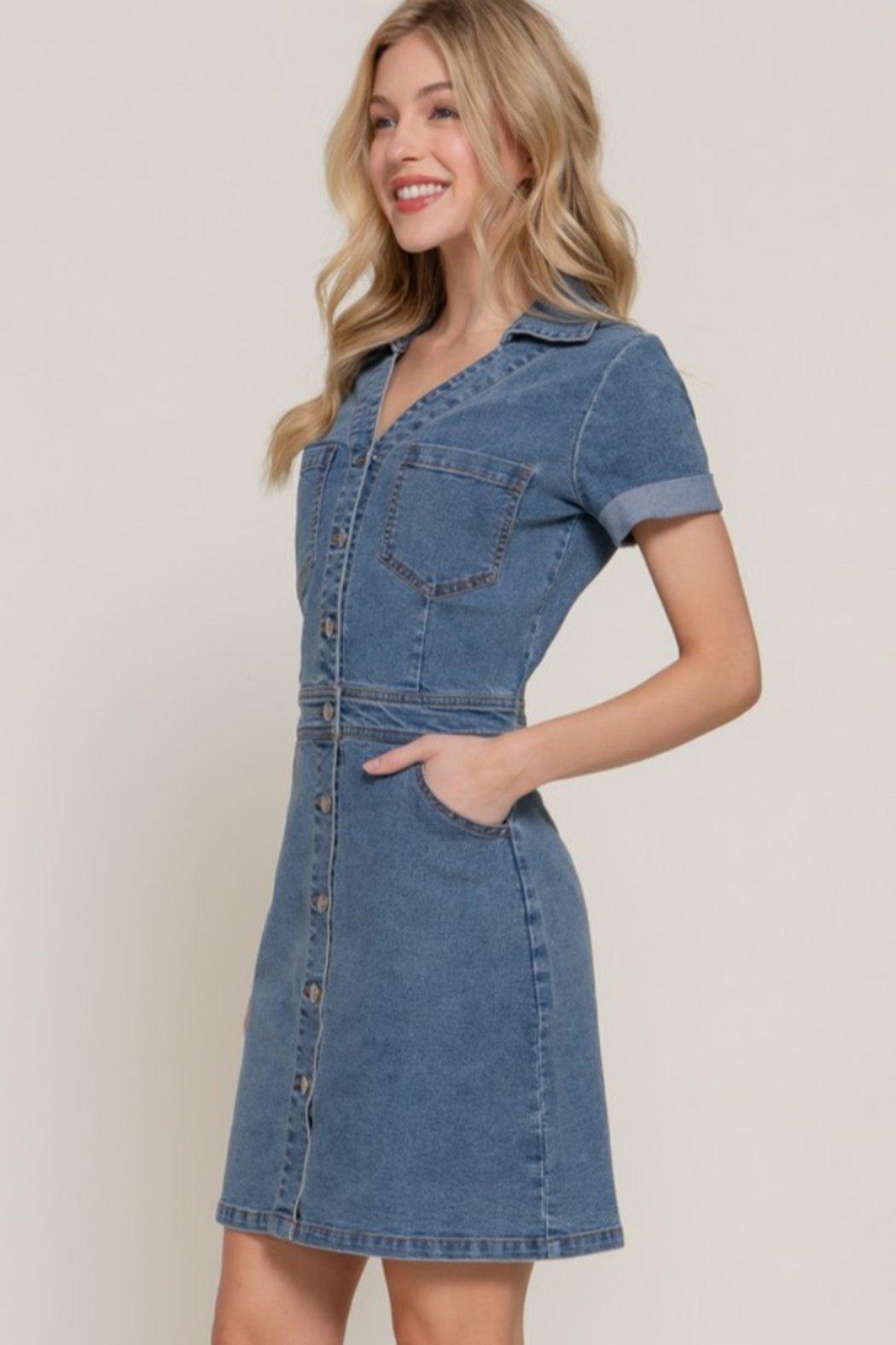 Short Sleeve Denim Mini Dress Product Image