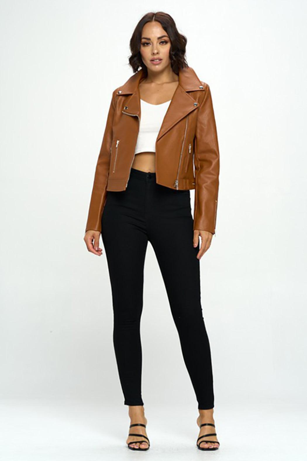 Faux Leather Moto Biker Jacket Product Image