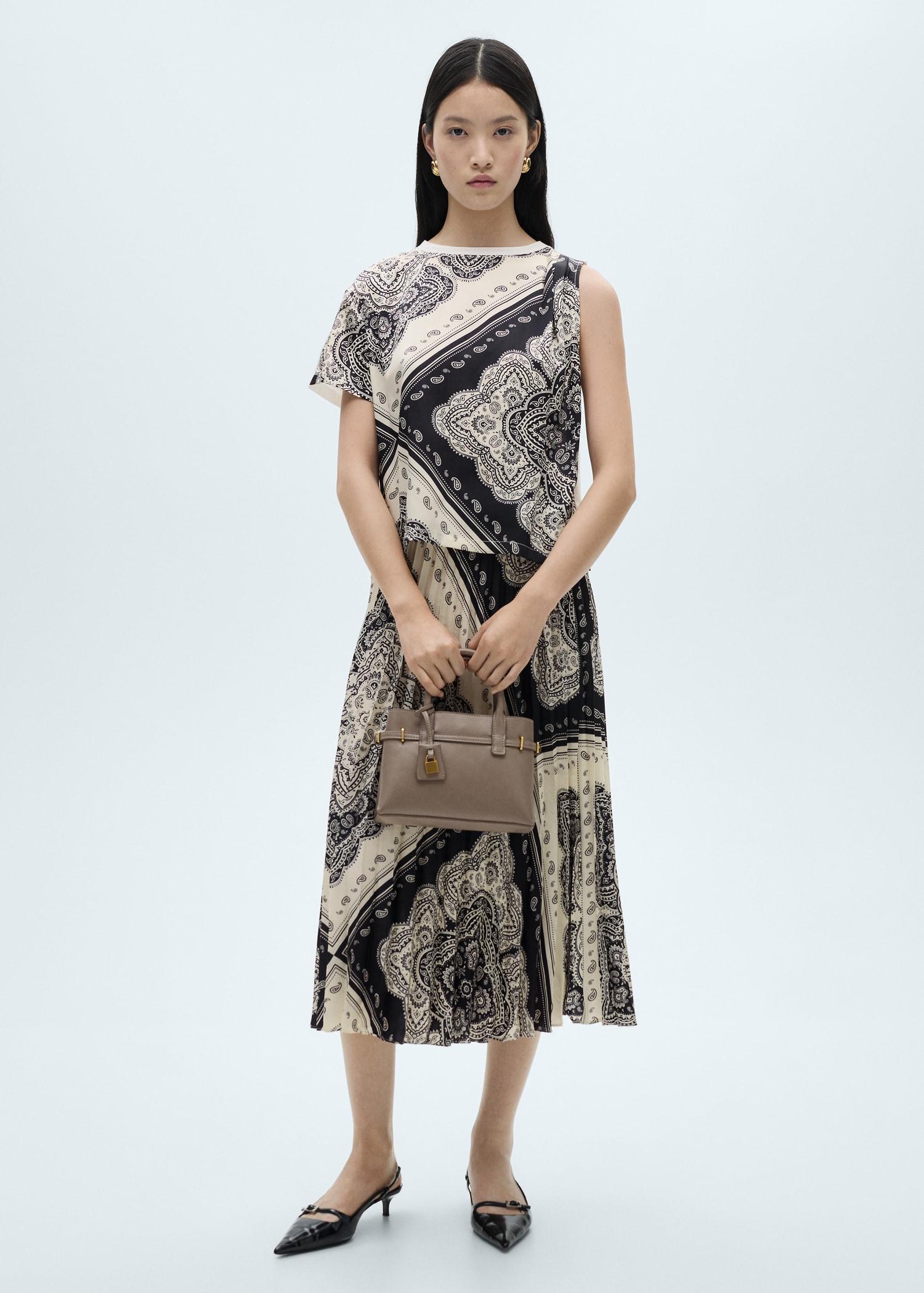 Paisley-print pleated skirt - Women | MANGO USA Product Image