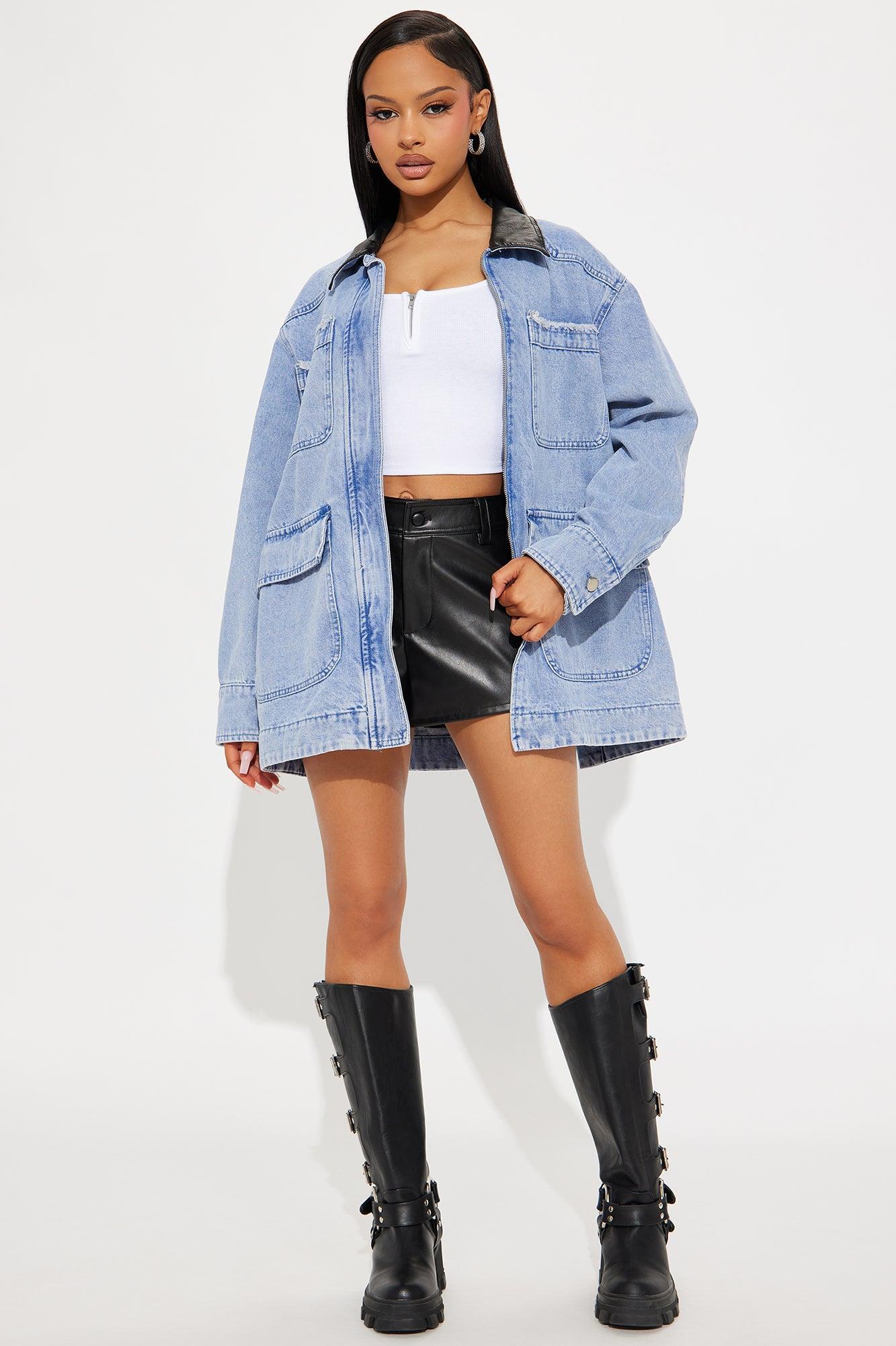 Bare Minimum Oversized Denim Barn Jacket - Medium Wash Product Image