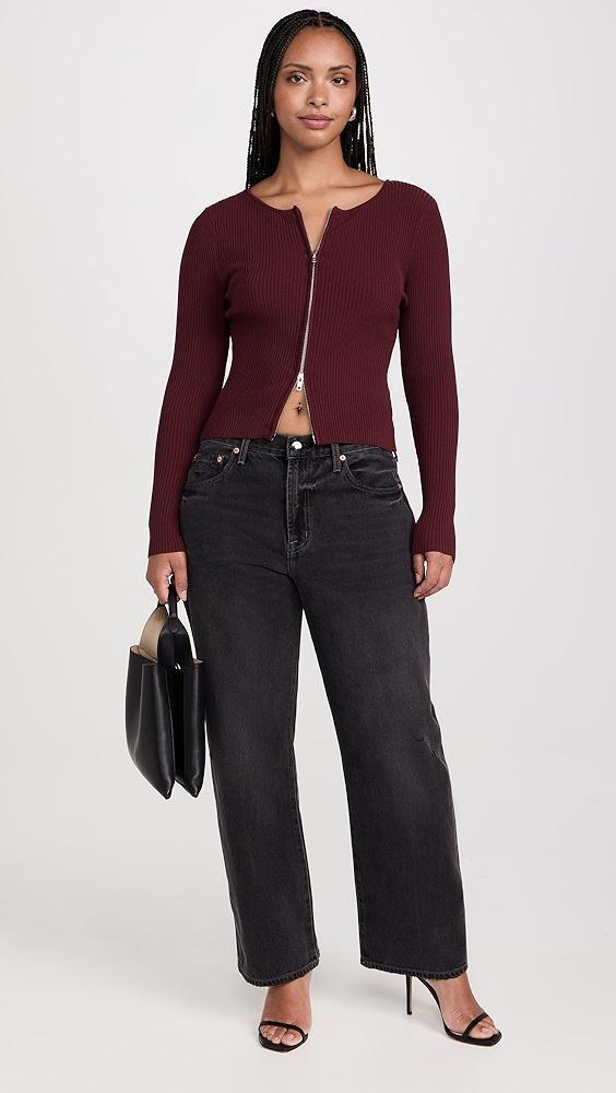 Good American Virgo Rib Zip Front Sweater | Shopbop Product Image