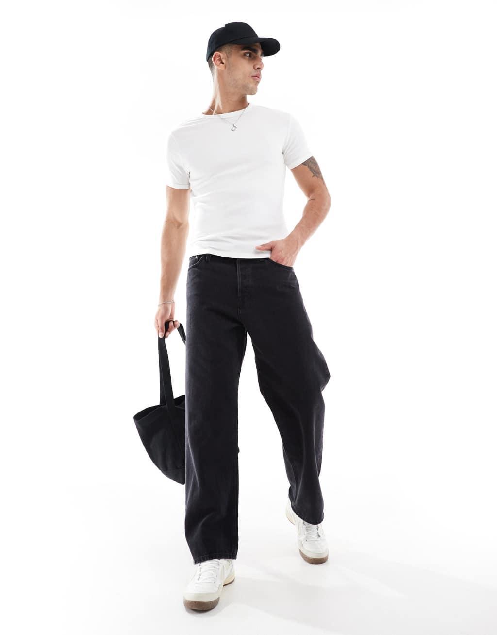 Bershka slim fit ribbed T-shirt in white Product Image