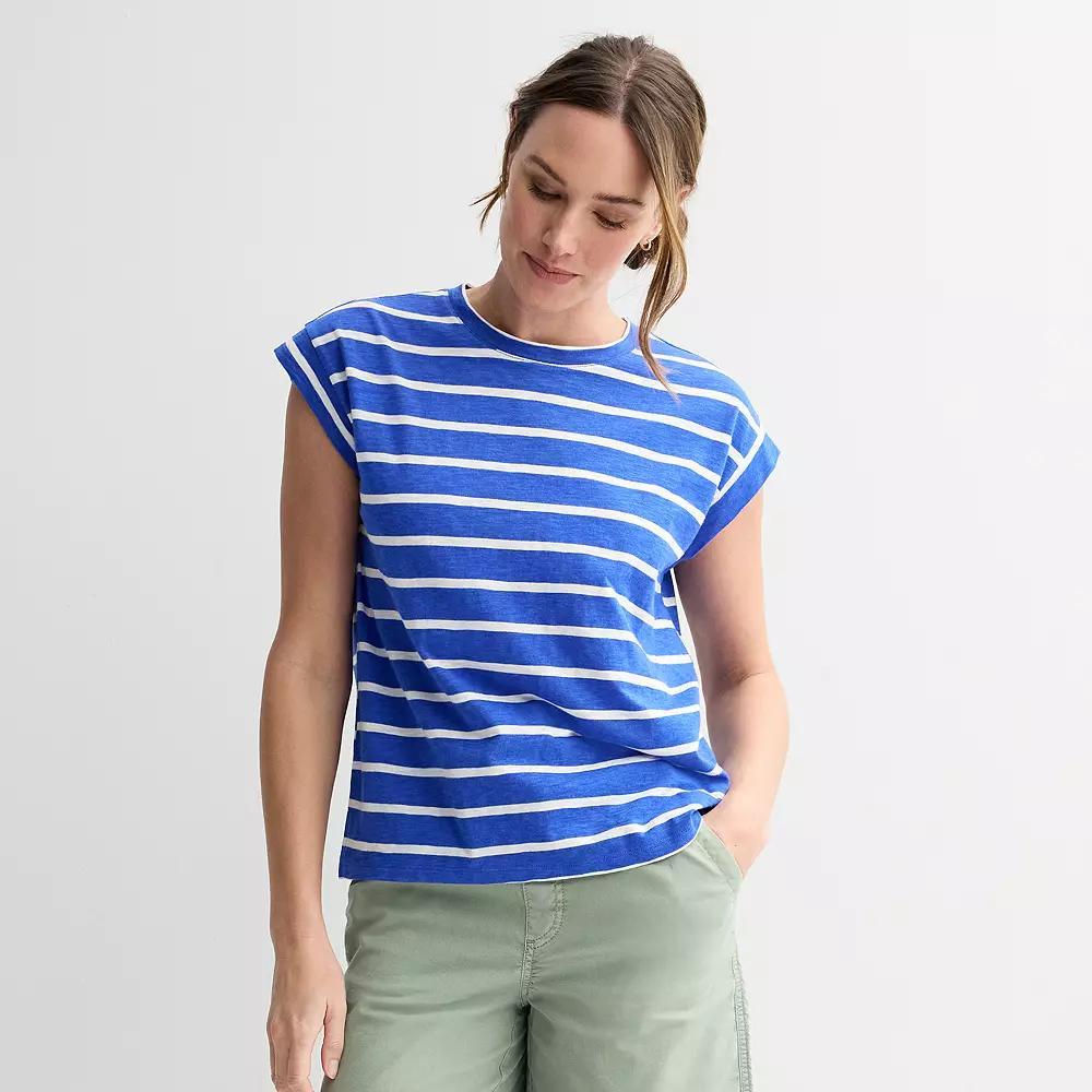 Women's Sonoma Goods For Life® Short Sleeve Muscle Top, Size: Large, Deep Blue Stripe Product Image