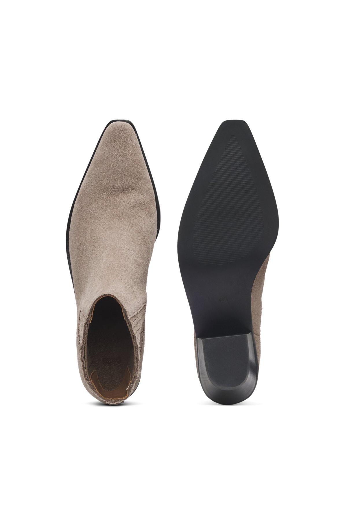 BOSS - Ankle boots in suede with Cuban heel - Light Brown Product Image