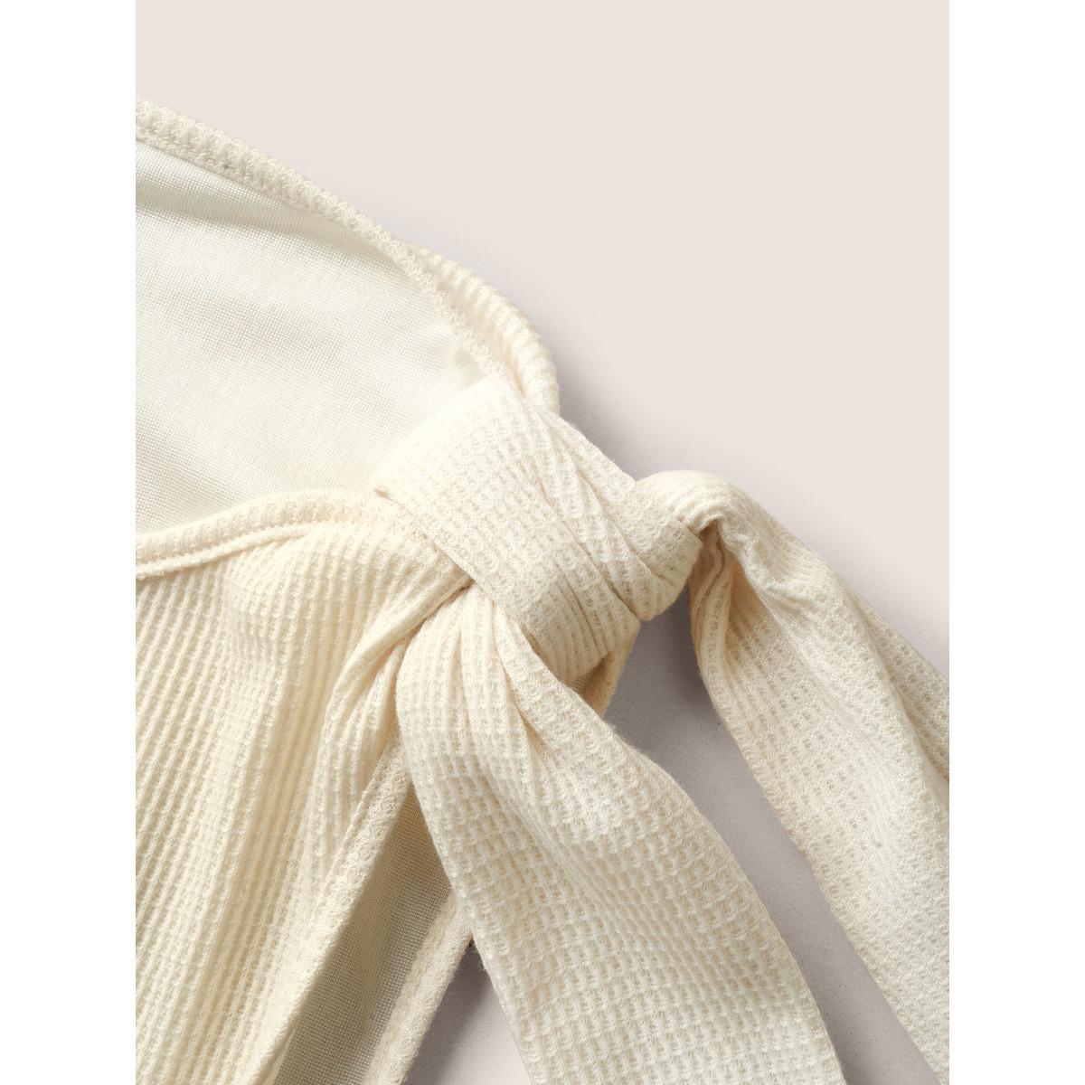 Plus Size Asymmetrical Neck Waffle Knit Tie Knot Dress Ivory Women Casual Tie knot Asymmetrical Neck Cap Sleeve Curvy Midi Dress BloomChic 22-24/3X Product Image