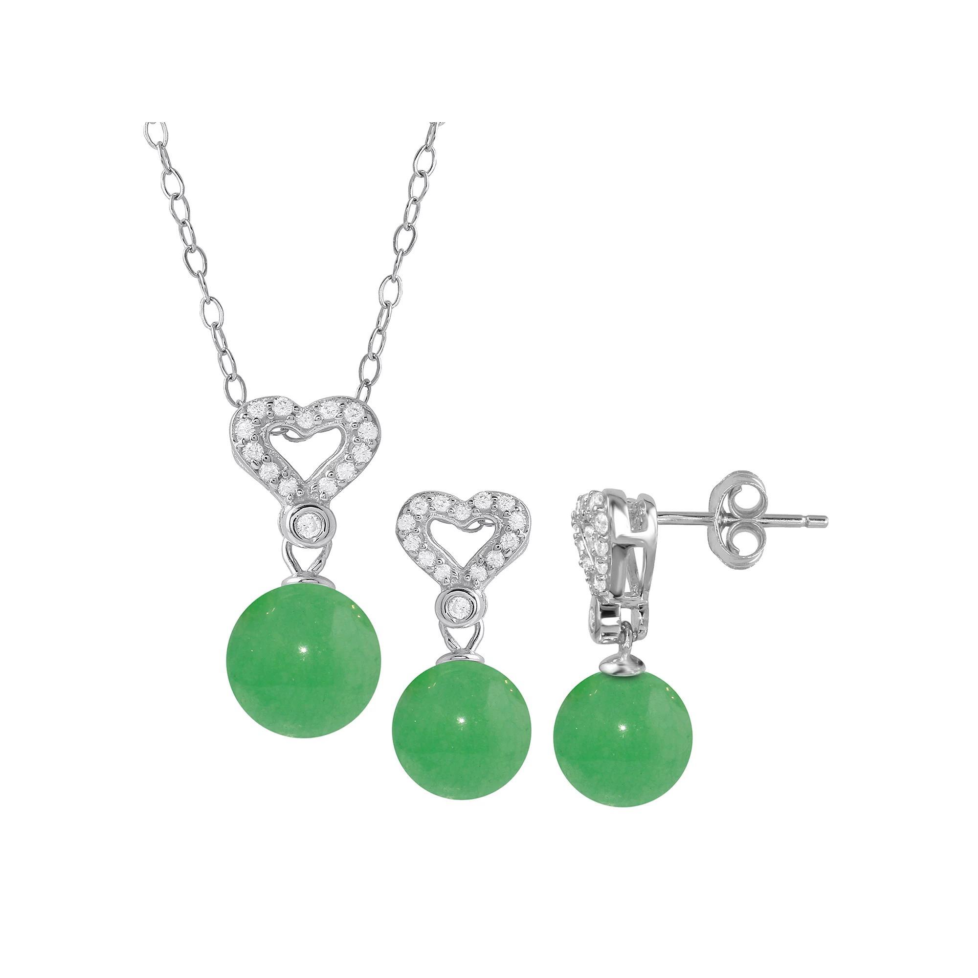 Onyx Cubic Zirconia 2-piece Heart Necklace & Earrings Set, Women's, Size: 18", Green Jade Product Image
