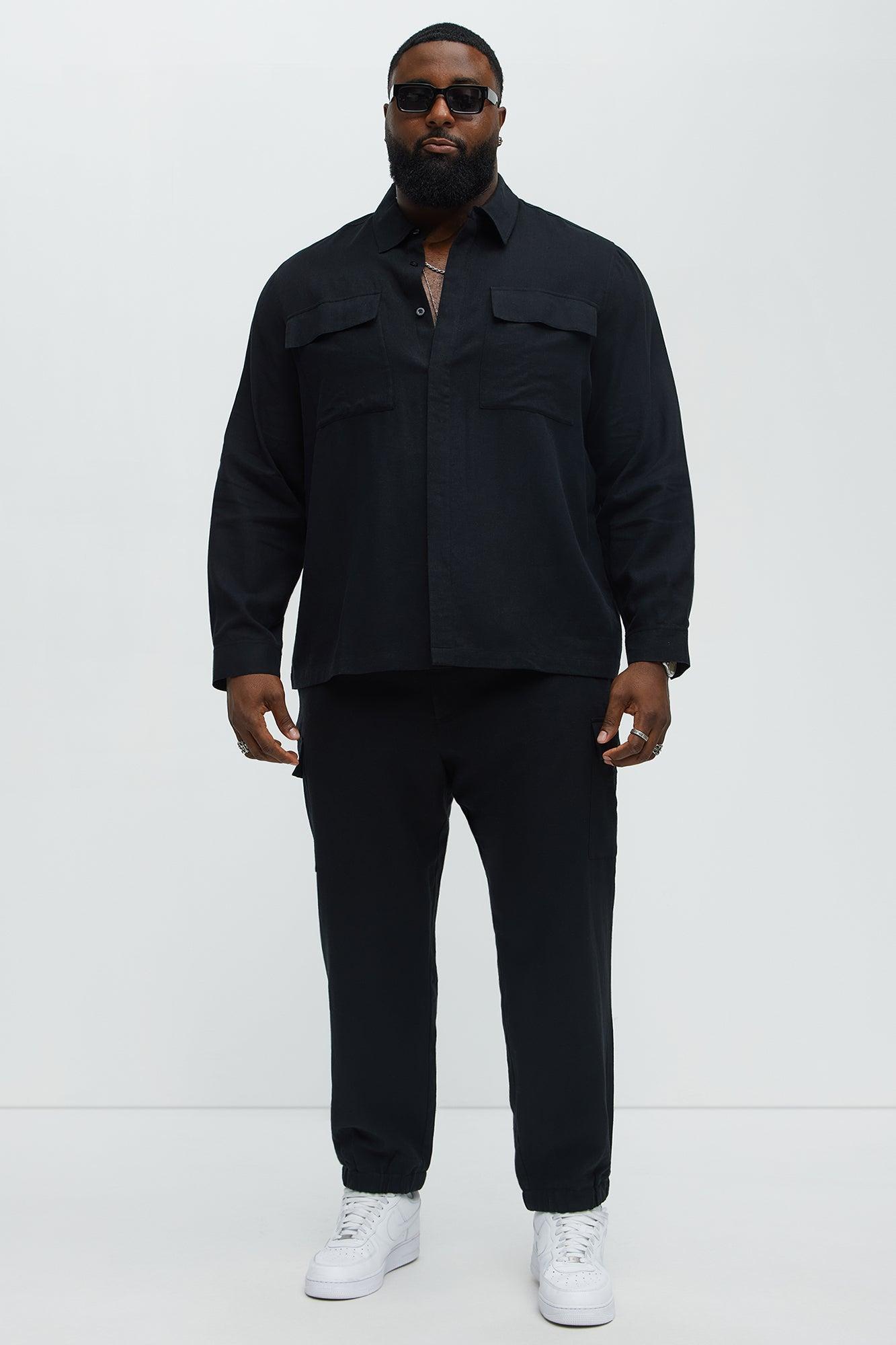 Bahamas Linen Long Sleeve Shirt - Black Male Product Image