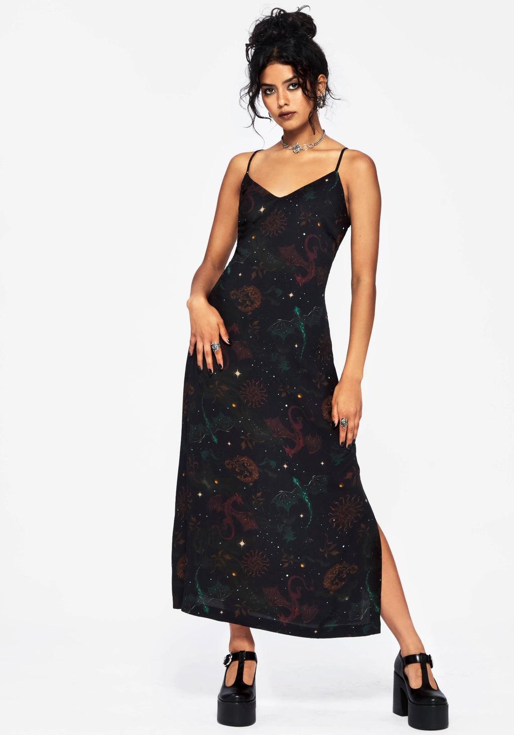 Phoenix Dragon Printed Cami Midi Dress Product Image