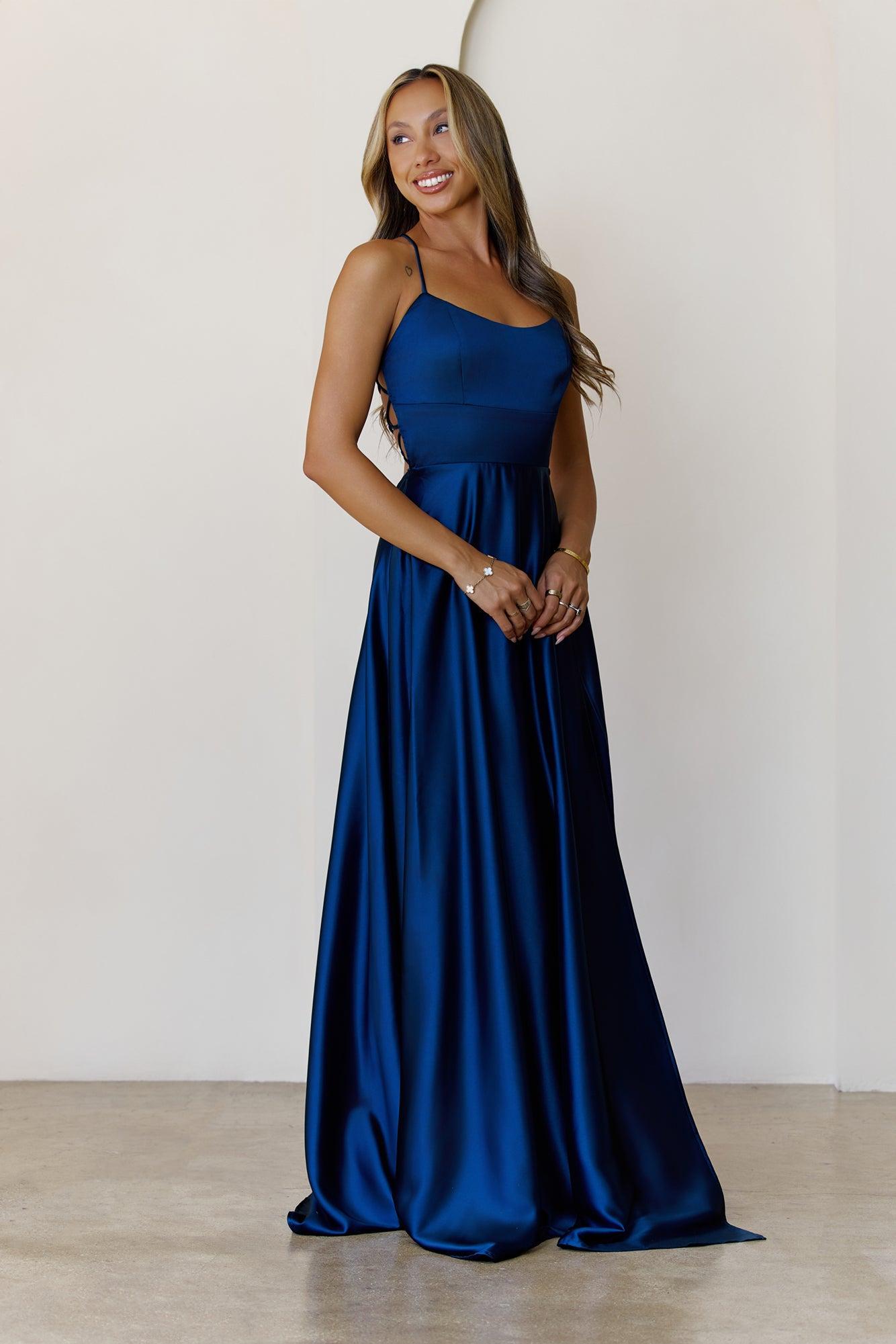 Soaked In Beauty Satin Maxi Dress Teal Product Image