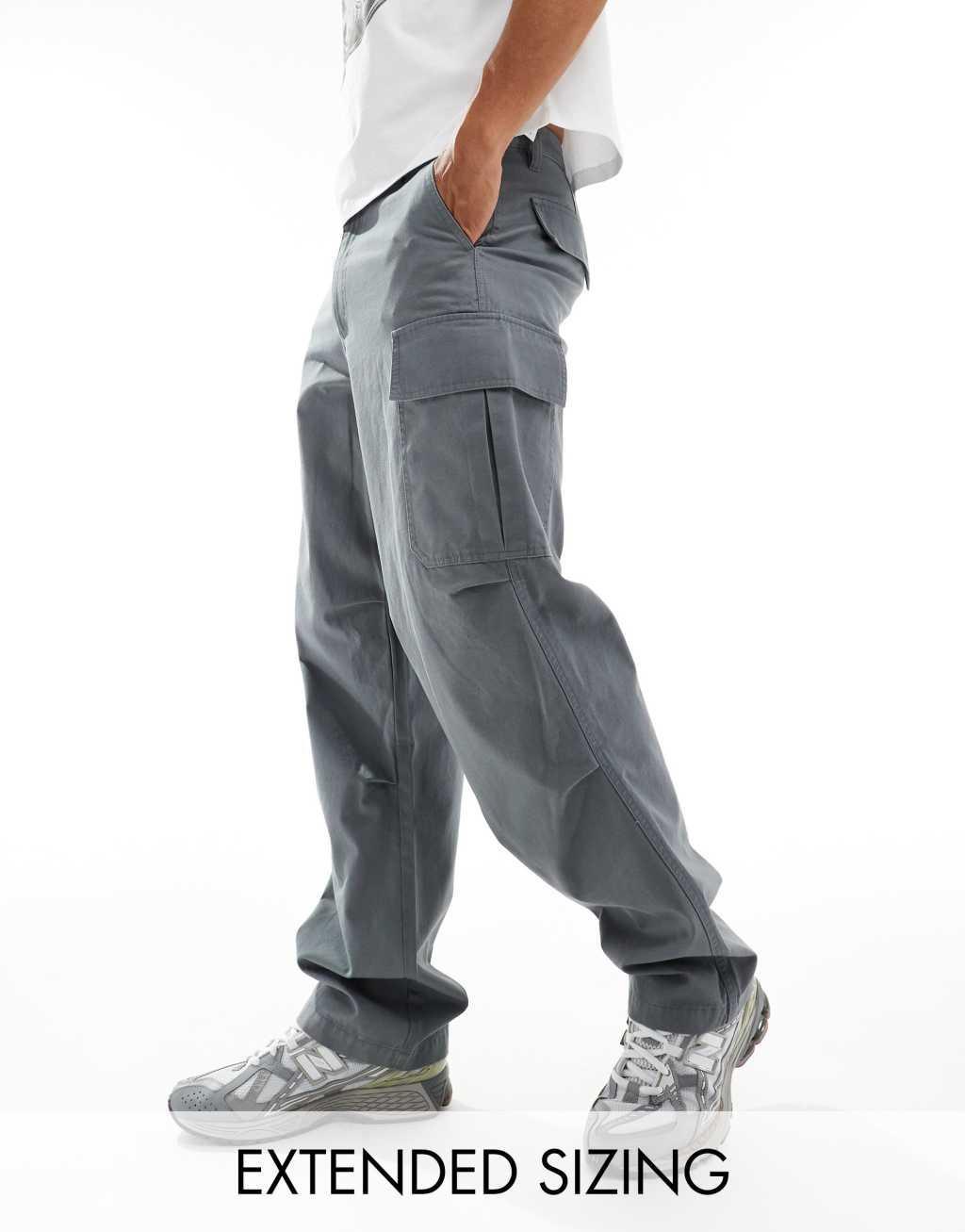 ASOS DESIGN baggy cargo pants in dark gray Product Image