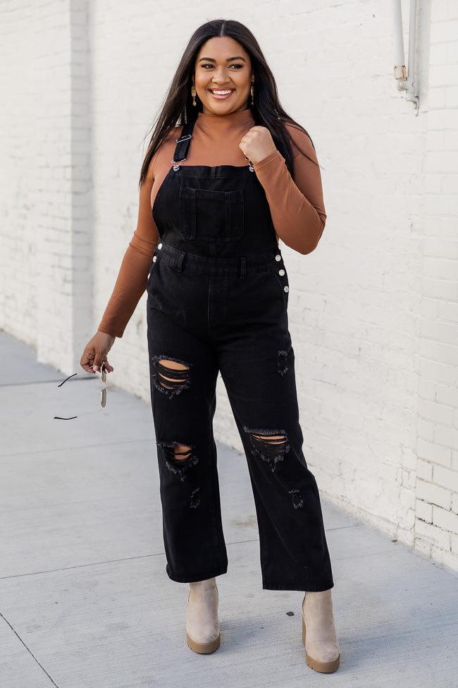 Light Up Your Life Black Distressed Straight Leg Overalls  FINAL SALE Product Image