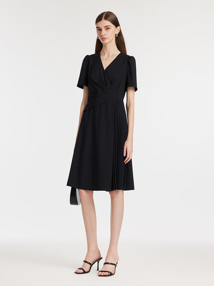 V-Neck Patchwork Pleated Women Mini Dress Product Image
