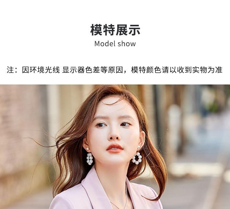 Lapelled Plain Double Breasted Blazer / High Waist Cropped Straight Leg Dress Pants / Set Product Image