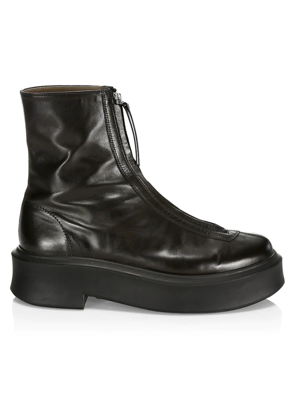 Womens Zippered Platform Leather Combat Boots Product Image