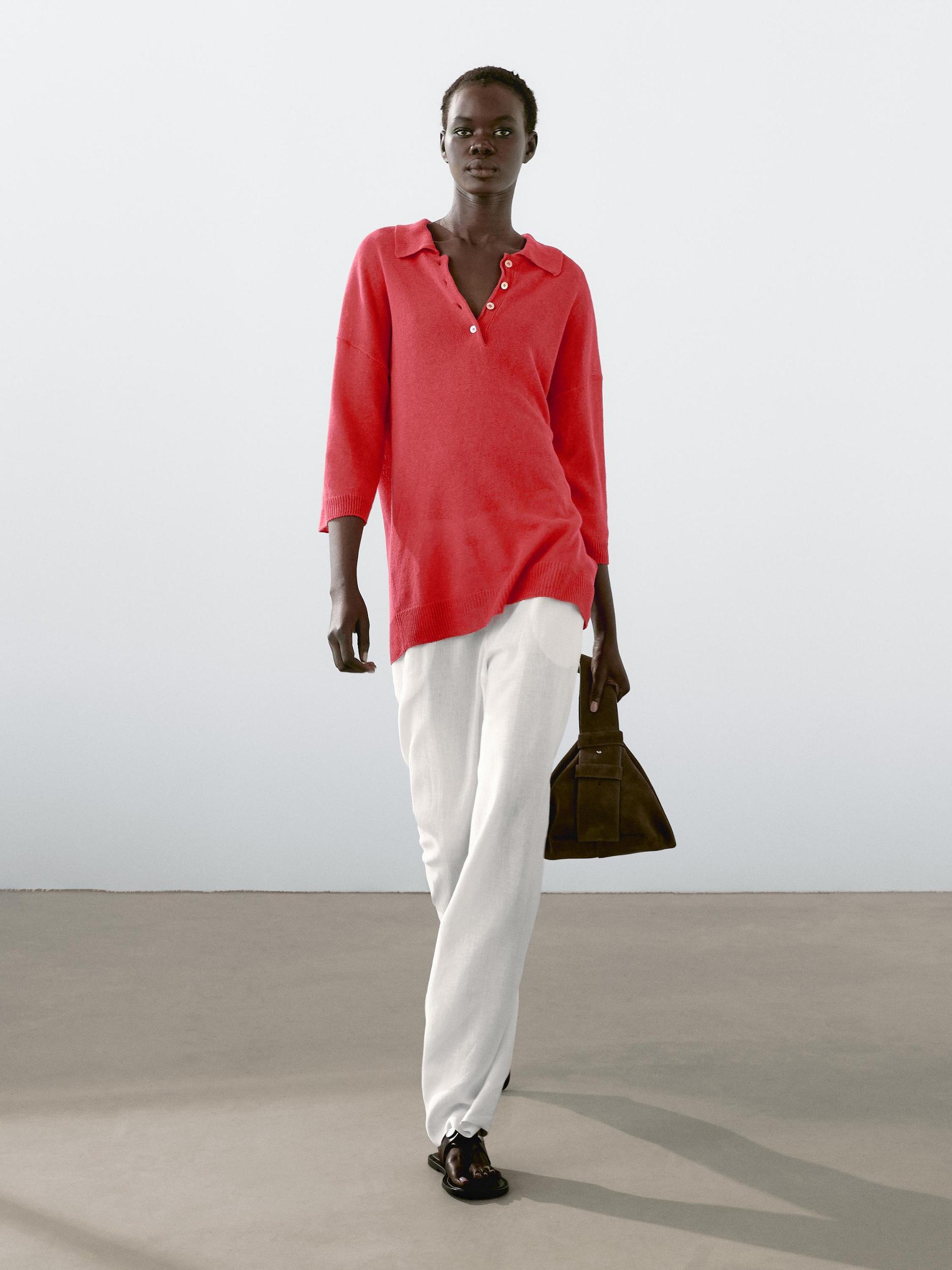 Oversize knit sweater with polo collar Product Image